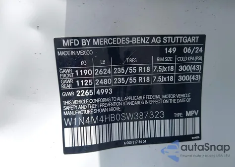 2025 Mercedes-Benz Glb 250 4Matic из США, поврежденный, VIN W1N4M4HB0SW387323